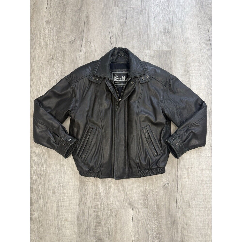 Vintage Excelled Black Leather Biker Motorcycle Jacket Men's - Medium